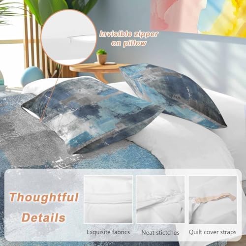 Sabolny Blue Grey Queen Duvet Cover Set with Throw Pillows