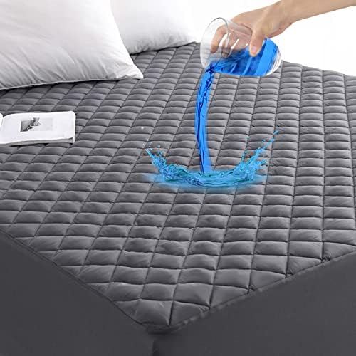 GRT Queen Grey Quilted Fitted Mattress Pad