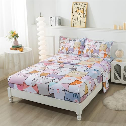 lishjekee Cat Sheets Twin 3PCS Kids Bedding Set