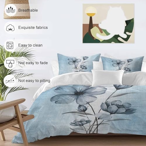 Sabolny Blue Flower Duvet Cover Set 3 Piece 1