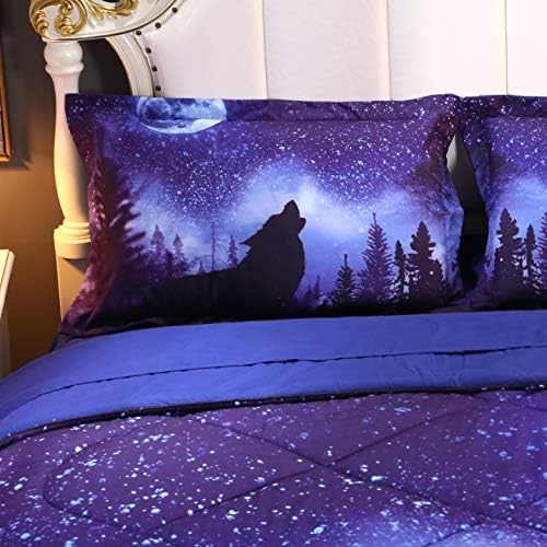 Wowelife Wolf Comforter Set Twin 5 Pieces Blue