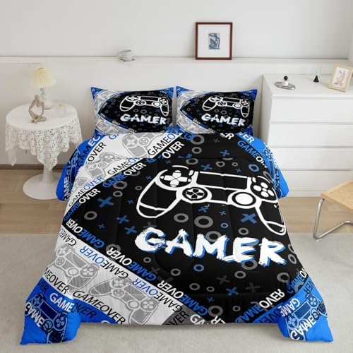 Feelyou Kids Gamer Comforter Set Blue Black Grey