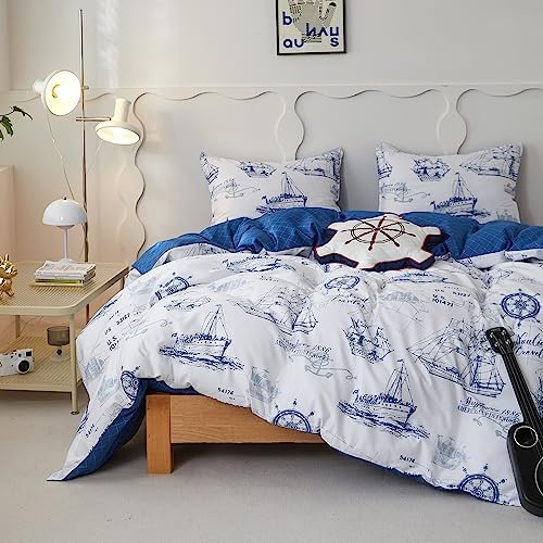 SimpleOpulence 4-Piece Organic Cotton Kids Duvet Set with Sailboat Pattern