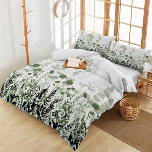 3 Piece Summer Sage Green Duvet Cover Set with Pillow Shams