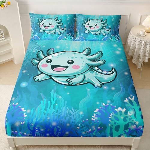 AILONEN Axolotl Kids Twin XL Fitted Sheet Set with 2 Pillowcases