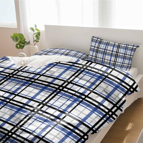3 Piece Bedding Set with Abstract Black White Stripes