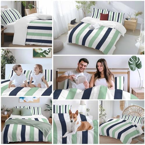 Sabolny Green Vertical Stripes Duvet Cover Set 3 Piece