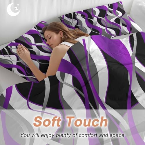 Sabolny Purple Stripe Queen Duvet Cover Set 3 Piece