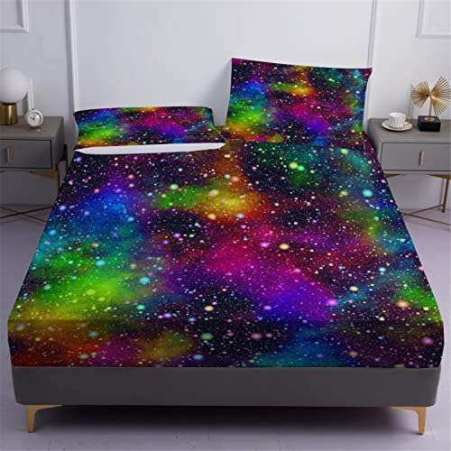 Rainbow Galaxy Queen Fitted Sheet Set 3PCS