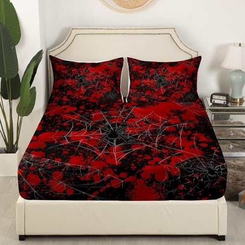 Castle Fairy 3D Spider Web Twin Fitted Sheet Set Red Tie Dye