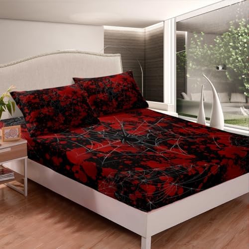 Castle Fairy 3D Spider Web Twin Fitted Sheet Set Red Tie Dye