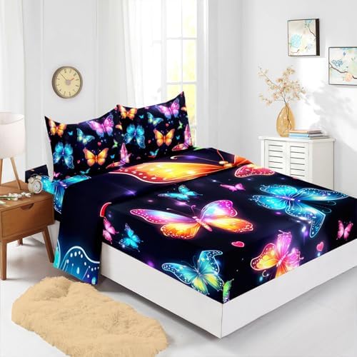 XYNHML Gradient Butterfly Sheet Set 4Pcs Twin