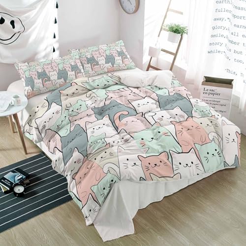 3 Piece Bedding Set with Cartoon Cat Design