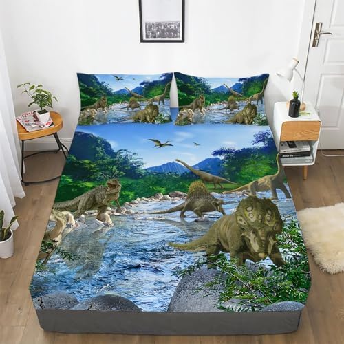 NiuOne Dinosaur Fitted Sheet Set Kids Full Size
