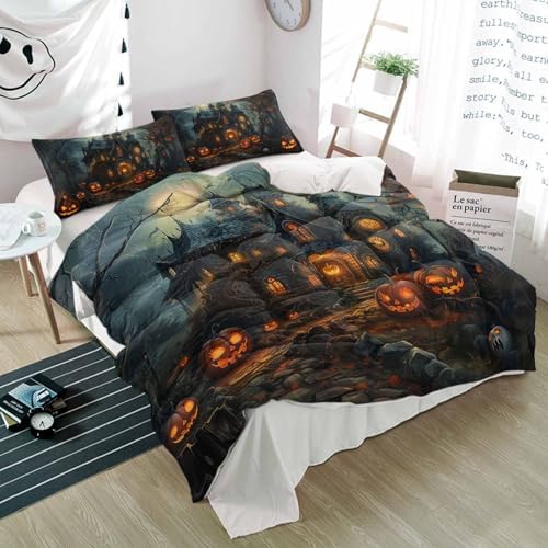 Alandar Home Halloween Horror Night Castle Pumpkin Duvet Cover Set 1