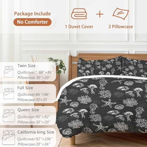 Sabolny Coastal Black Queen Duvet Cover Set 3 Piece