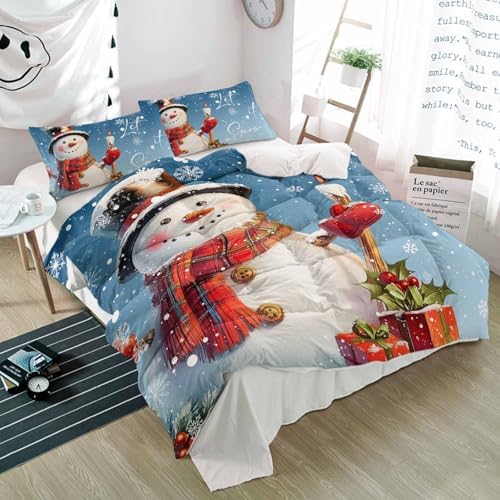 Alandar Home Duvet Cover Set Snowman Holly Winter Flakes