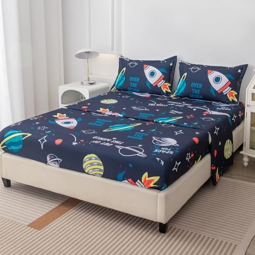 Megamayga Space Sheets Full Size 4Pcs Kids Bedding Set