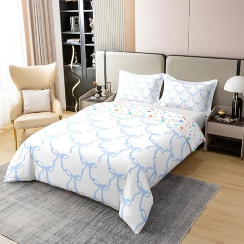 Feelyou Blue Bow Print Duvet Cover Set for Kids