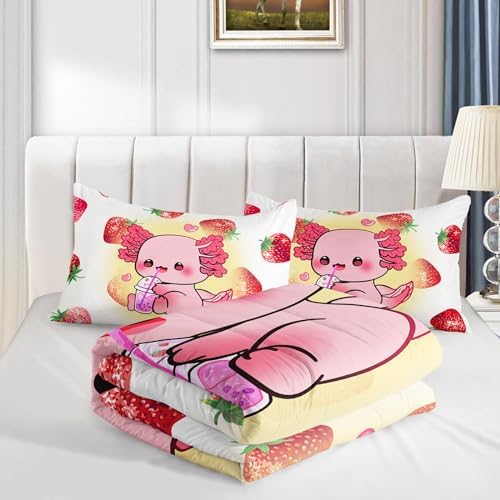 QOOMO Axolotl Comforter Set for Kids Bedroom Decor