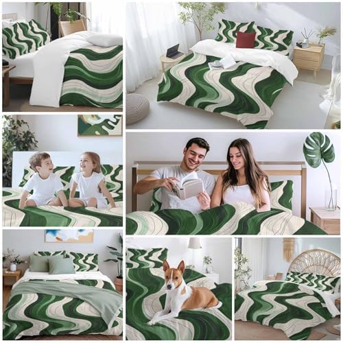 Geometric Green Duvet Cover Set 3 Piece with Throw Pillowcases