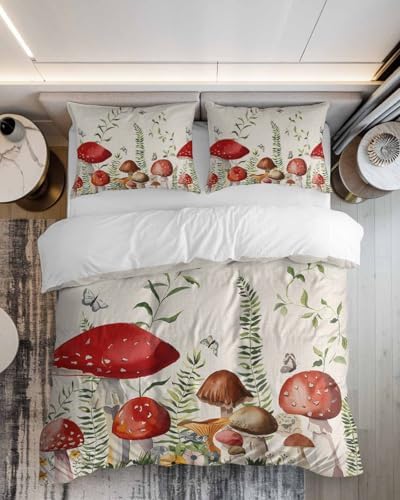 ZOE GARDEN Red Mushrooms Queen Duvet Cover Set