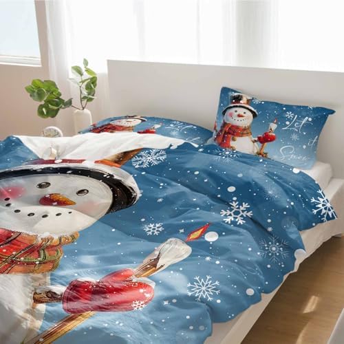 Alandar Home Duvet Cover Set Snowman Holly Winter Flakes