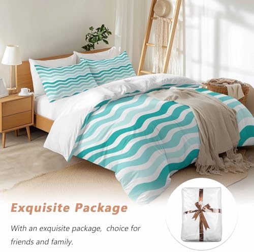 Sabolny Turquoise Striped Queen Duvet Cover Set