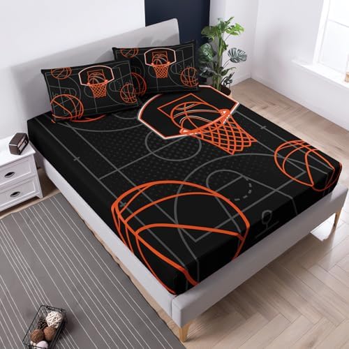 UEVBF Basketball Court Twin Fitted Sheet Set