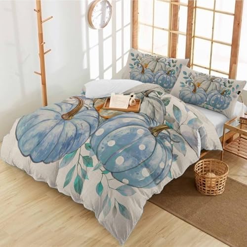 Alandar Home Autumn Thanksgiving Blue Pumpkin Duvet Cover Set