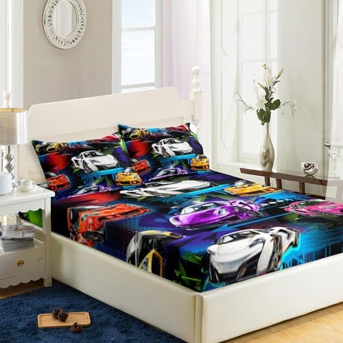 AILONEN Racing Car Fitted Sheet Set for Kids