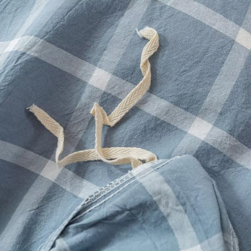 BuLuTu Blue White Plaid Duvet Cover Twin Set