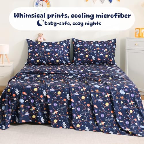 LONAVA Twin Sheet Set Kids - Astronauts 3 Piece Microfiber Bedding