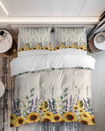 ZOE GARDEN Sunflower Eucalyptus Duvet Cover Set 3 Piece
