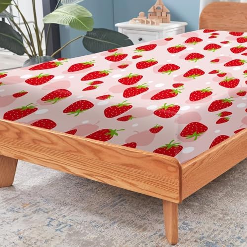 FUYEUN Pink Strawberry Sheet Set for Kids and Teens