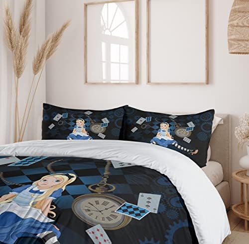 Ambesonne Alice in Wonderland Duvet Set Dark Blue Sepia