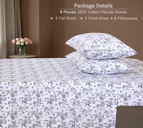 ZOYER 100 Cotton Queen Sheet Set - Cooling Percale 16 Deep Pockets 4 Piece
