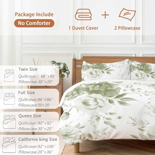 Sabolny Sage Green Retro Floral Duvet Cover Set