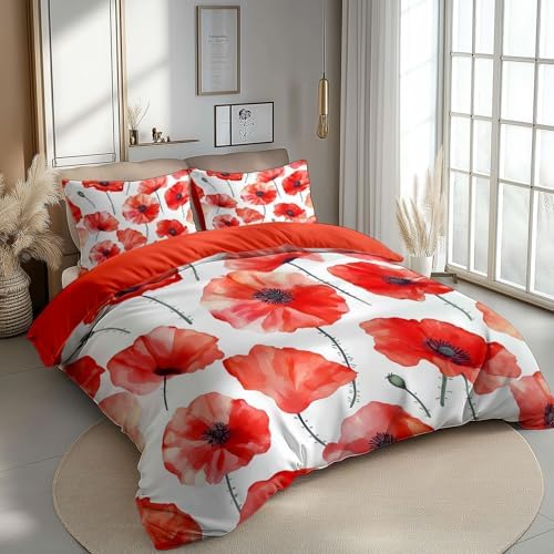 3-Piece Poppy Flower Duvet Cover Set for Kids Boys