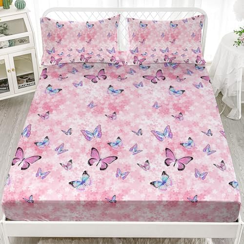 Smell Sunshine Girls Pink Butterfly Sheet Set 4Pcs for Kids