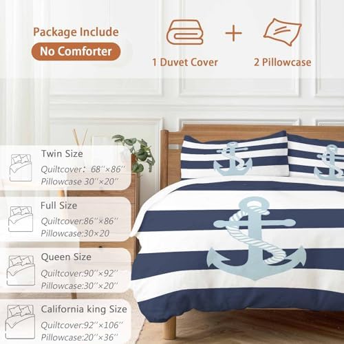 Sabolny Auqa Anchor 3-Piece Duvet Cover Set