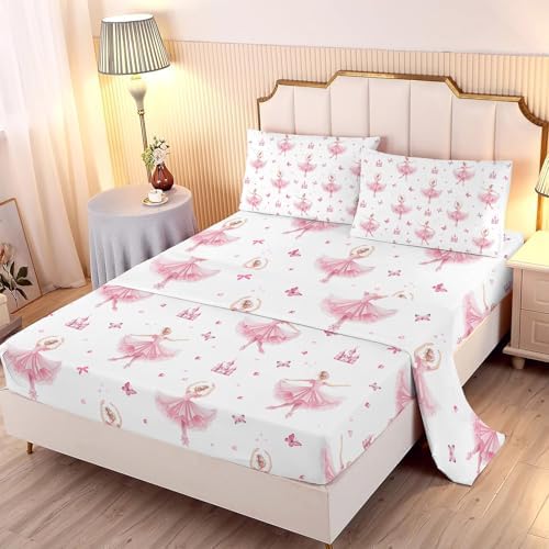 NiuOne 4Pcs Ballet Dancer Girls Sheet Set Twin Size Pink Bedding