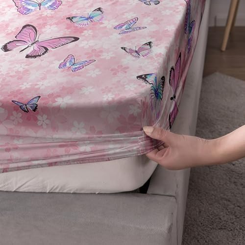 Smell Sunshine Girls Pink Butterfly Sheet Set 4Pcs for Kids