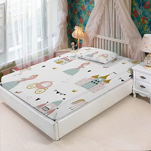 MUSOLEI Princess Fitted Sheet Set - Twin Size Cute Girl Bedding