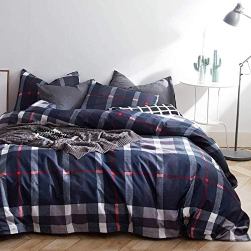 Houseri Navy Blue Plaid Comforter Set Queen
