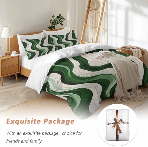 Geometric Green Duvet Cover Set 3 Piece with Throw Pillowcases
