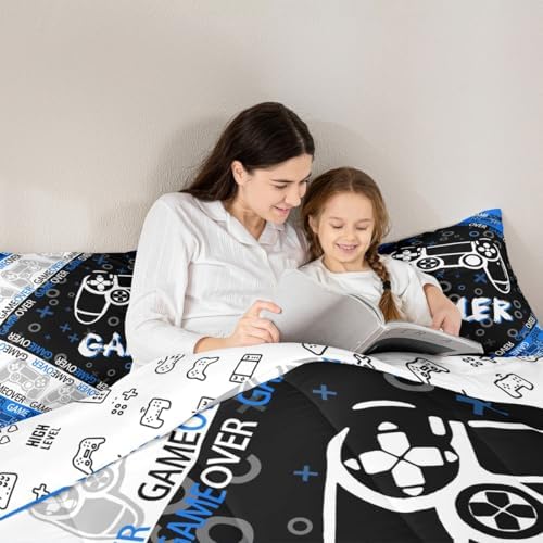 Feelyou Kids Gamer Comforter Set Blue Black Grey