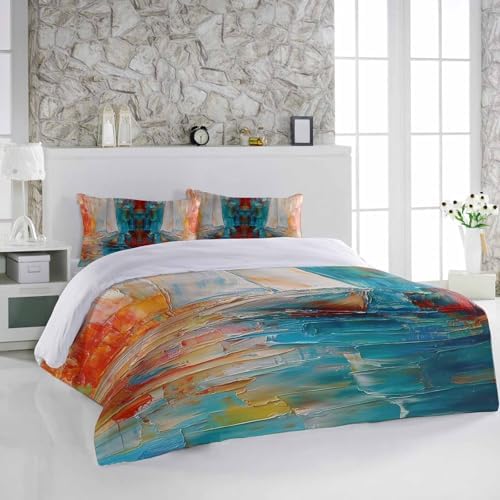 3 Piece Bedding Set Gradient Oil Painting Duvet Cover Set with Pillow Shams