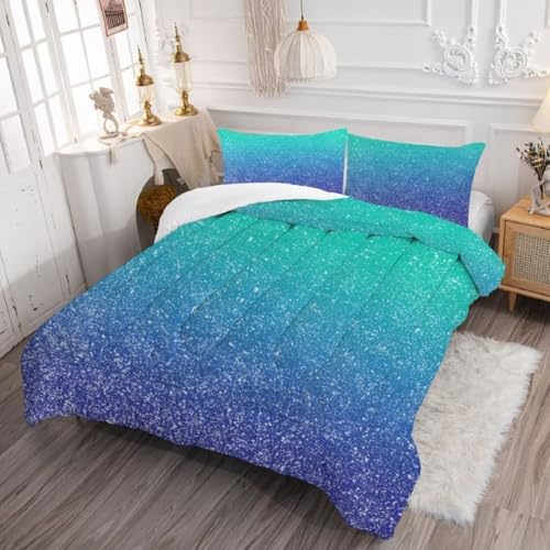 Kxry Blue Galaxy Gradient Glitter Comforter Set Twin Size 1