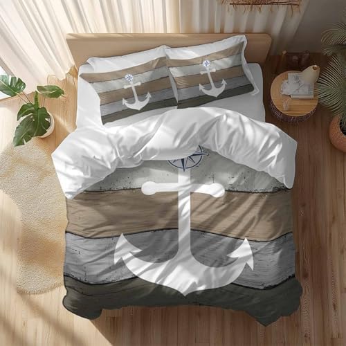 Sabolny Anchor Brown Duvet Cover Set 3 Piece with Throw Pillowcases